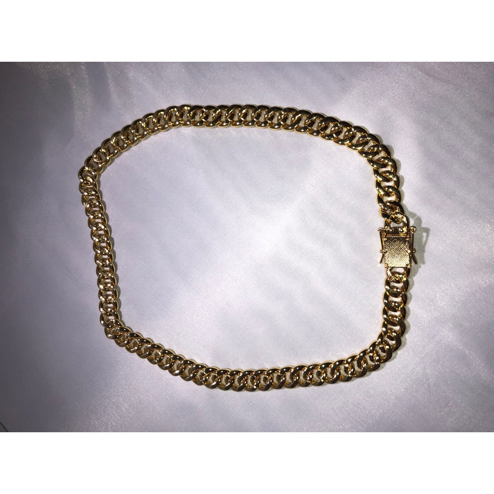 Iced Out Gold Tone Miami Cuban Link Chain Necklace Hip Hop Bling Box Clasp - Picture 4 of 5